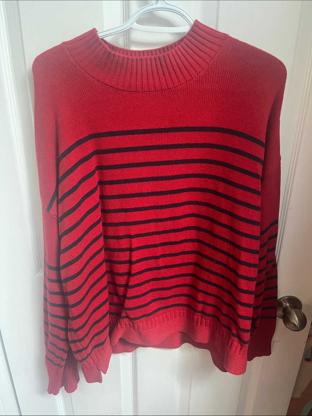 Nautica Red and Black Striped Crewneck Sweater
